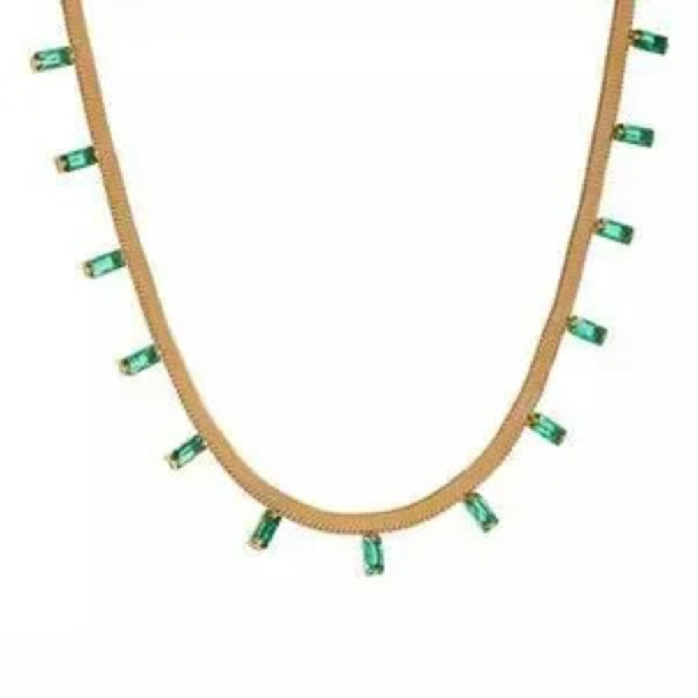 # New 18K Gold Plated?2CT Princess Cut Diamond Flat Herringbone Necklace